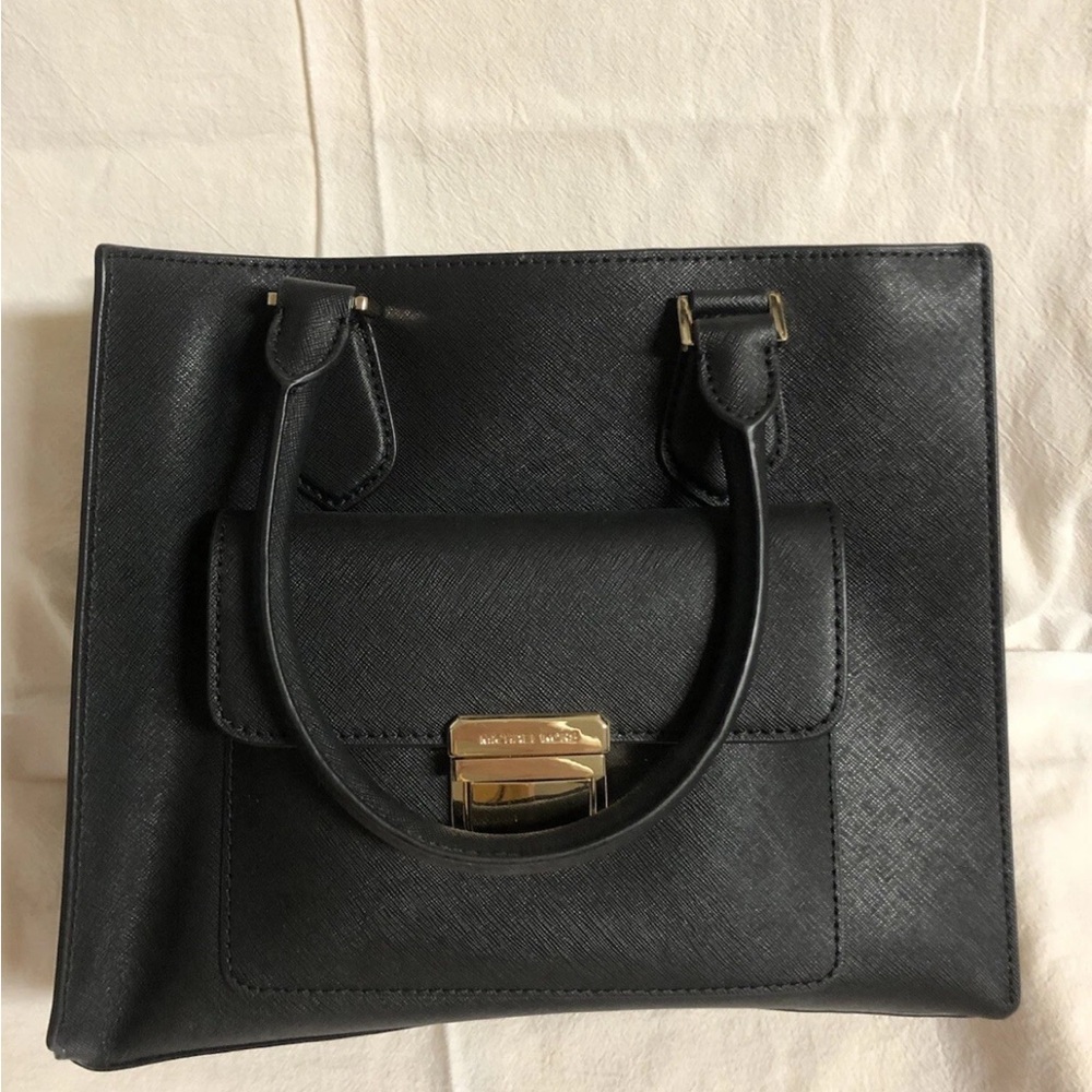 NWT MICHAEL KORS BRIDGETTE  BLACK/GOLD LEATHER TOTE SATCHEL SHOULDER BAG PURSE